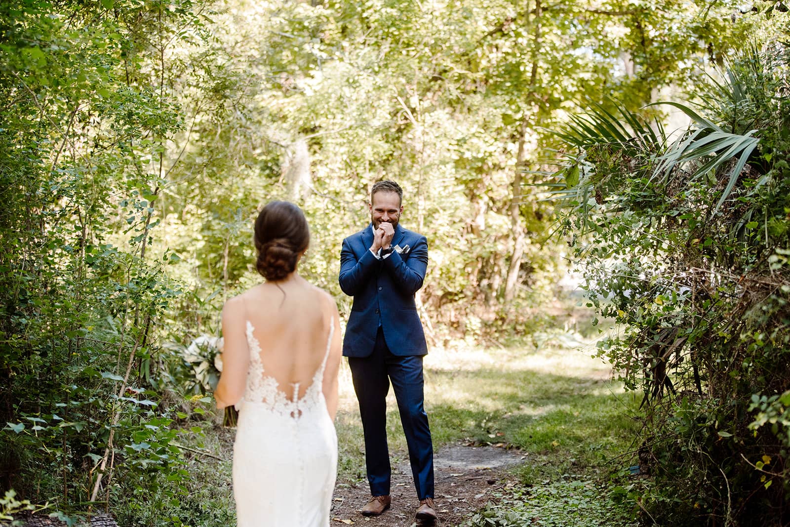 Tyler is overcome with emotion upon seeing his Bride for the first time on their Asheville Elopement
