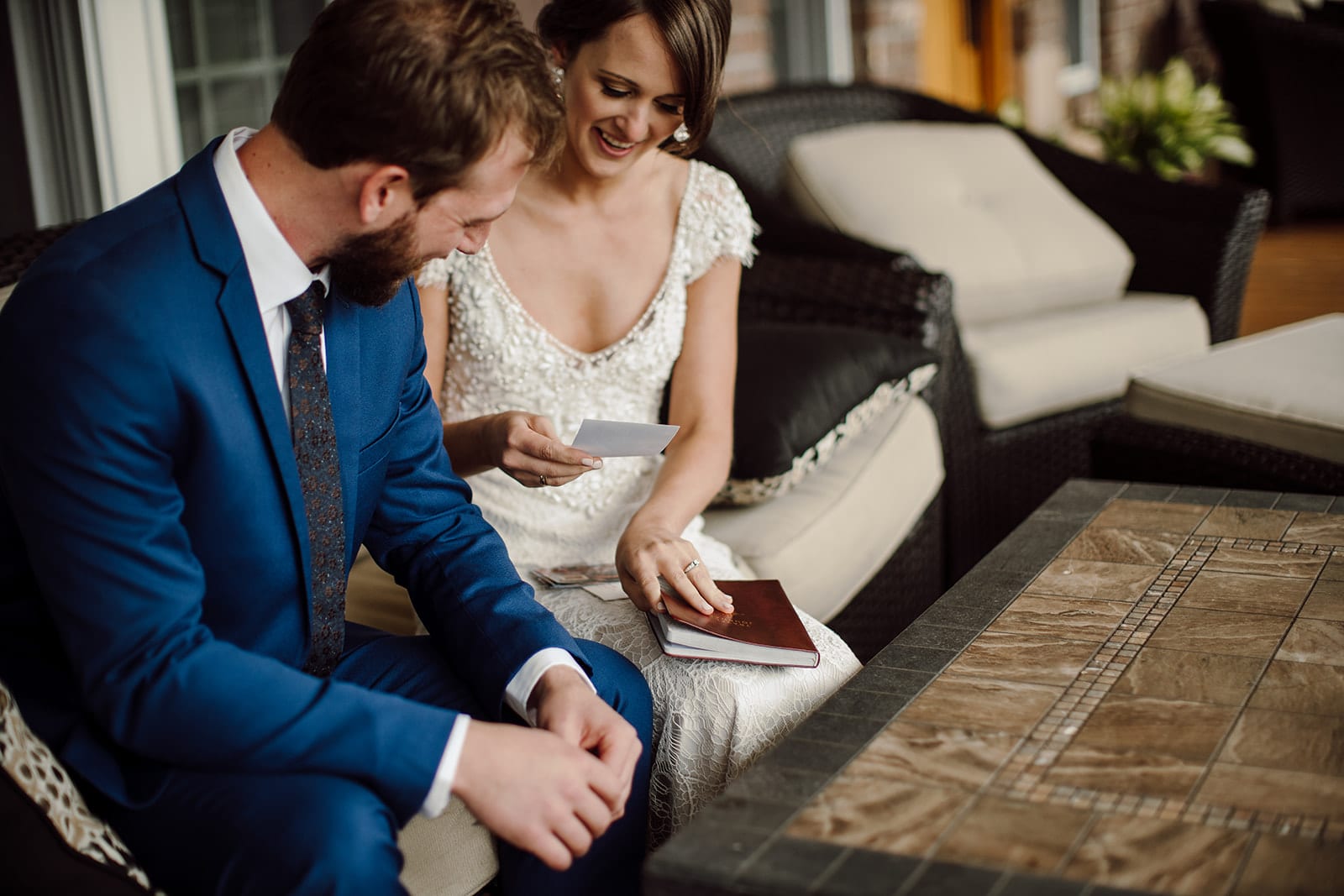 Sara and Ben share a private moment to exchanges during their wedding in Asheville, NC