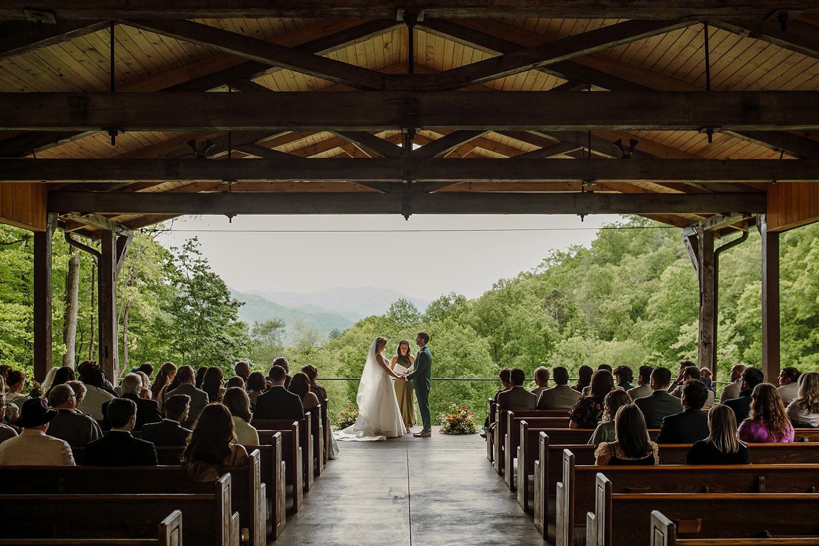 Piper + Ean's wedding ceremony at The Parker Mill in Whitier, NC