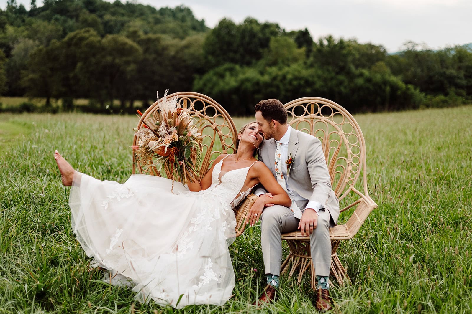 kara+kyle take portraits on their wedding day in Mills River NC